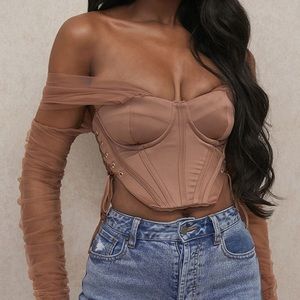 House of CB brown corset crop top